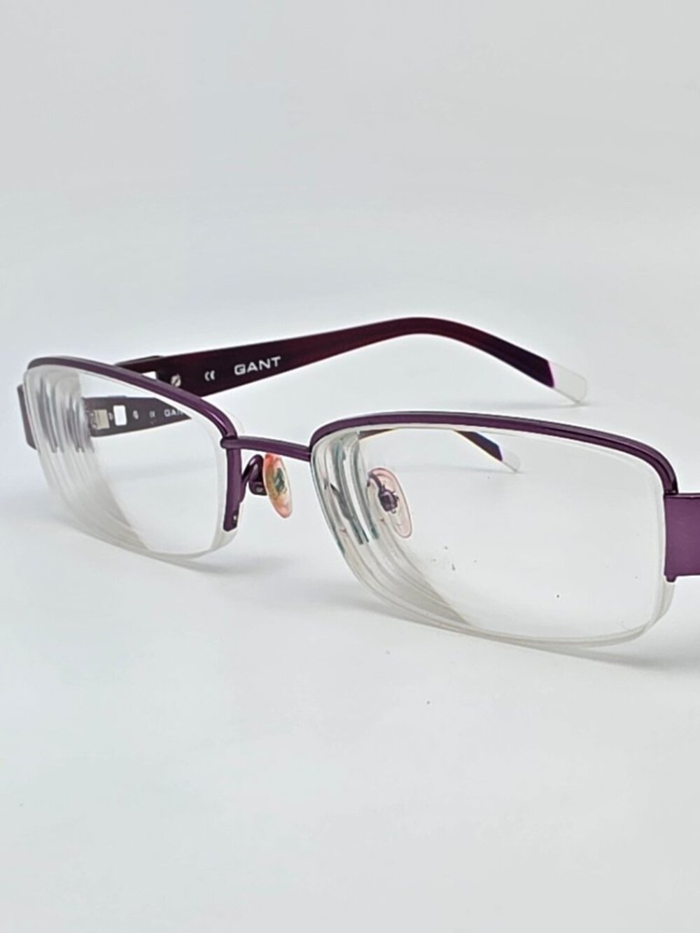 Gant GW Swan Satin Purple Rhinestone Semi Rimless Eyeglasses Frame w/ Flexhinge